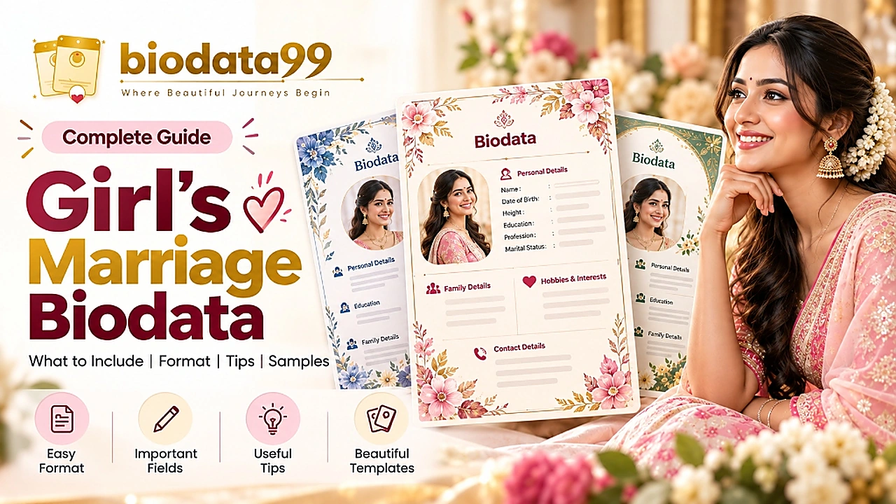 Girl's Marriage Biodata Complete Guide | Biodata99 Girl's Marriage Biodata Complete Guide - What to Include, Formats, Tips and Samples