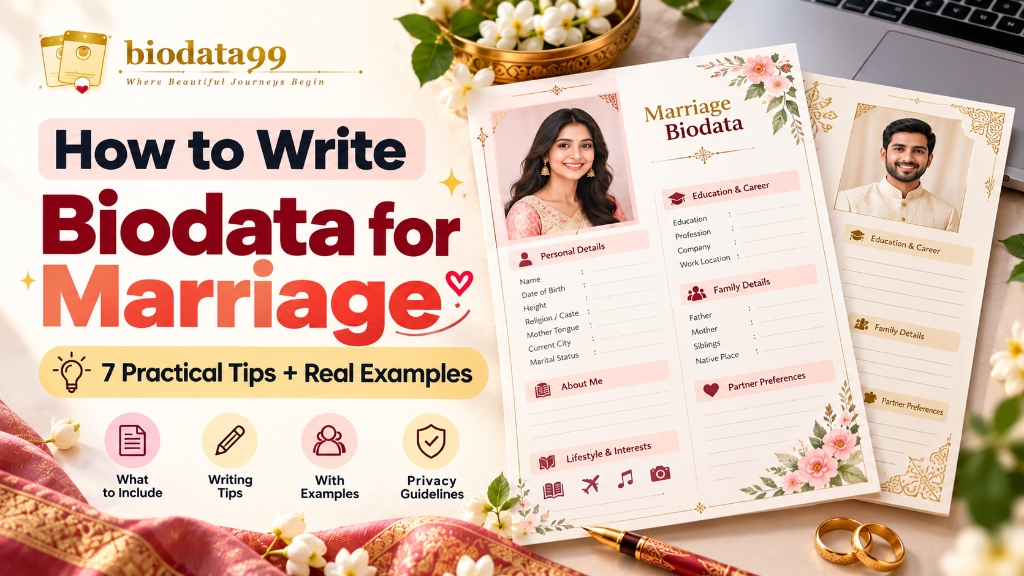 How to Write Biodata for Marriage Guide | Biodata99 How to Write Biodata for Marriage — 7 Practical Tips, Real Section Examples, and Privacy Guidelines