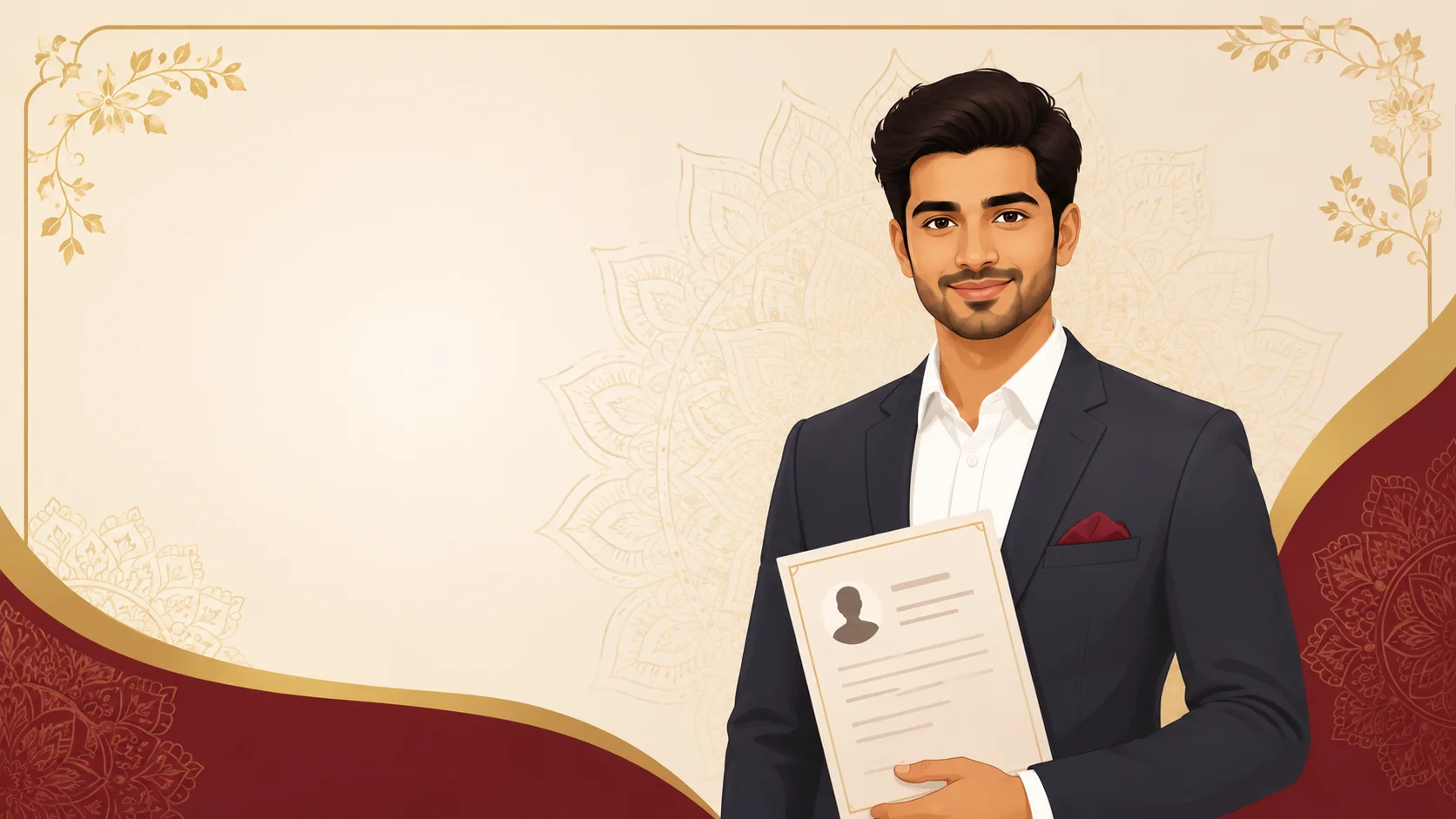Young Indian groom holding a marriage biodata document - Boy Marriage Biodata Format