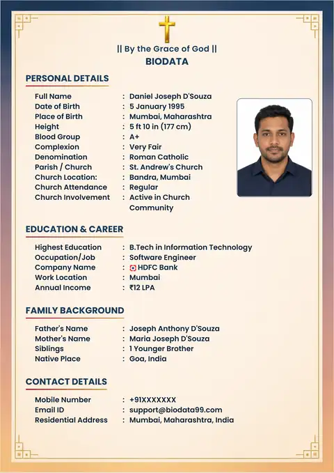 Christian Marriage Biodata Format for Boys in India Christian marriage biodata format for boys in India