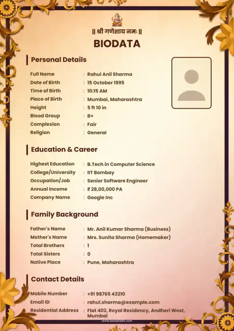 Elegant Floral White Marriage biodata format for second marriage or divorcee with clean white floral design