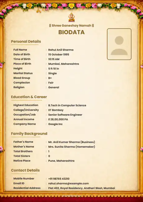 Premium Red Velvet Marriage biodata format for boy with career details in elegant red theme