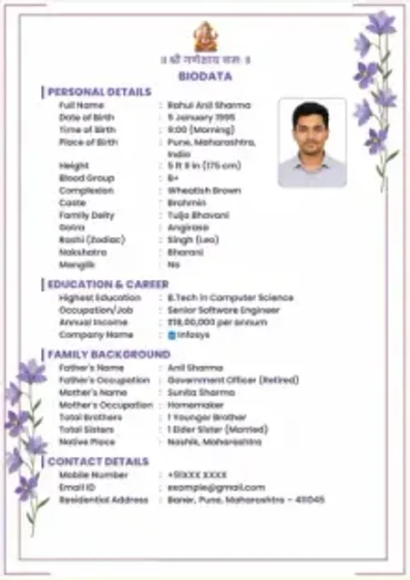 Classic Red Border Classic Red Border marriage biodata template with elegant border, Ganesh image, passport photo and structured matrimonial layout.