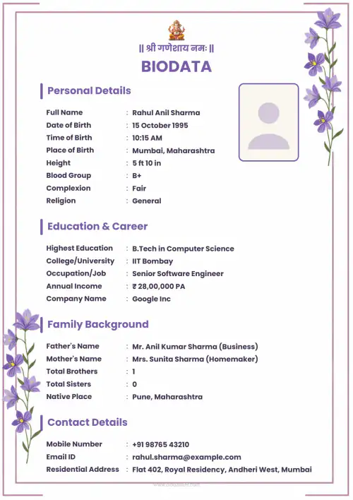 Classic Red Border Clean and simple bio data for marriage with red border, no watermark