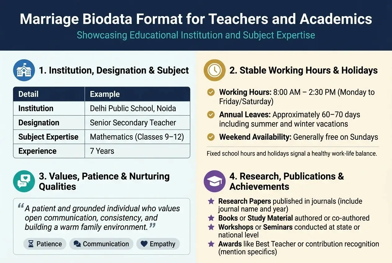 Marriage Biodata Format for Teachers and Academics