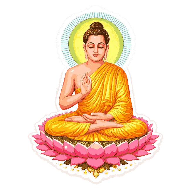 Buddha in meditation on pink lotus