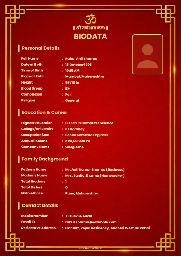 Matrimonial biodata format Golden Legacy