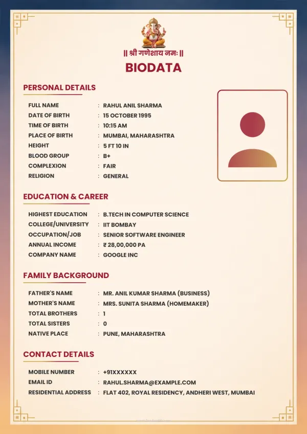 Matrimonial biodata format Elegant Art Deco Stationery