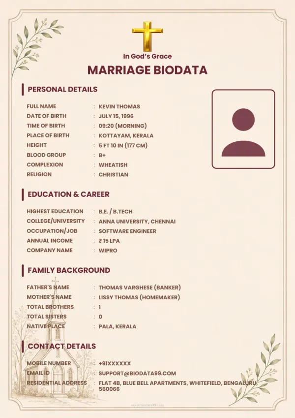 Matrimonial biodata format Faithful Grace