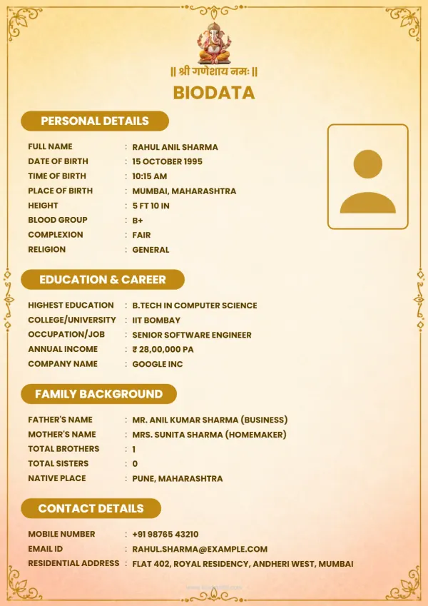 Matrimonial biodata format Regal Arch Golden Dawn
