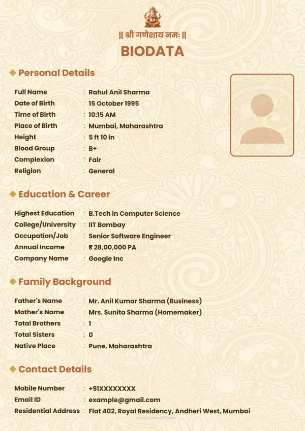 Matrimonial biodata format Floral Grace
