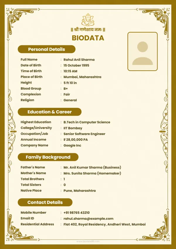 Matrimonial biodata format Golden Classic