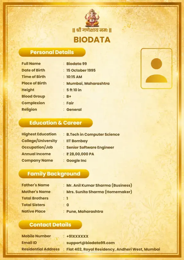 Matrimonial biodata format Crimson Arch Bespoke