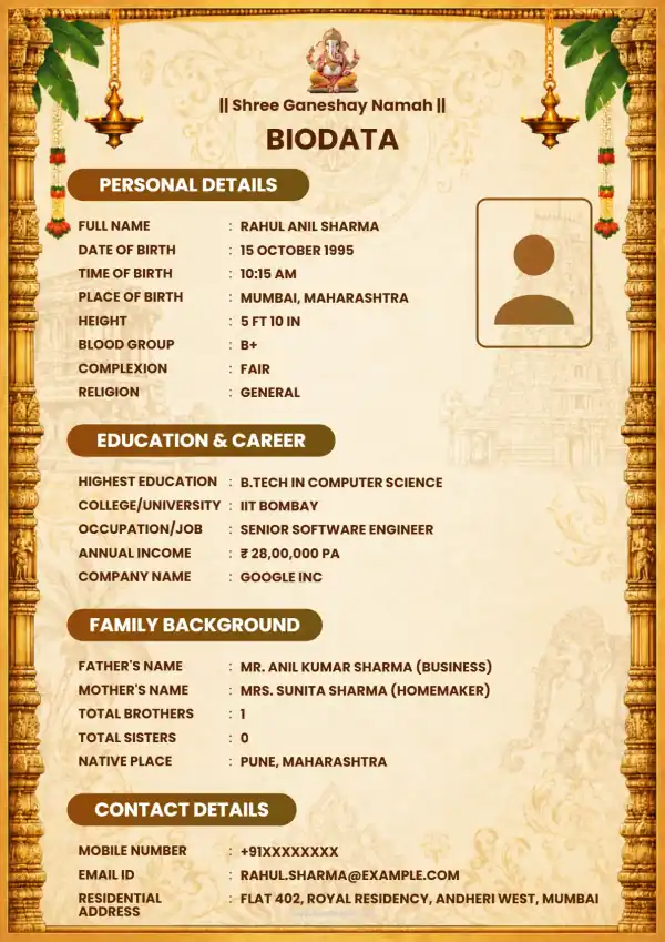 Matrimonial biodata format Ornate Temple Parchment Marriage Biodata