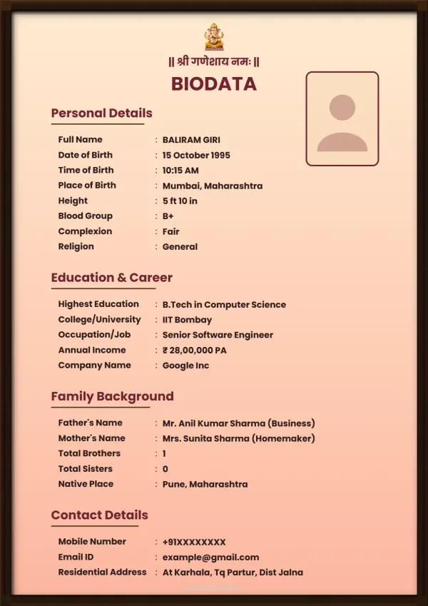 Matrimonial biodata format Traditional Marathi Vivah Parichay Biodata Template