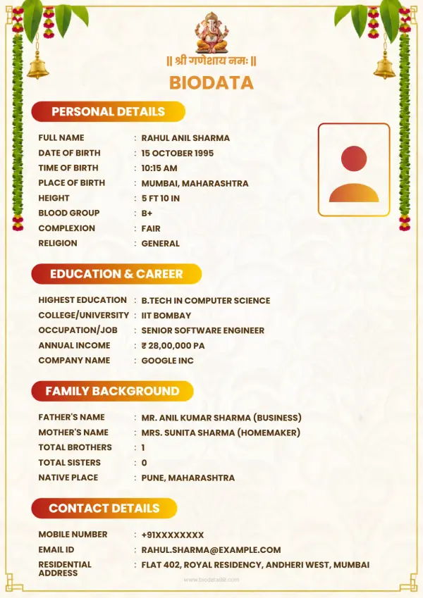 Matrimonial biodata format Modern Minimalist Kannada Biodata