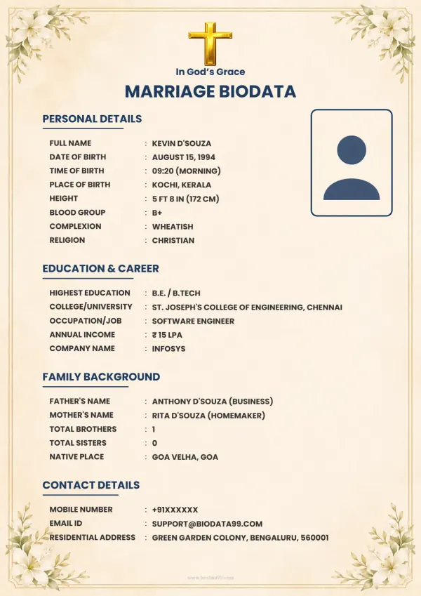 Matrimonial biodata format Graceful Blessings
